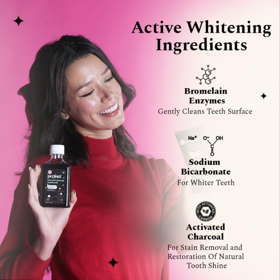 Perfora Activated Charcoal Teeth Whitening Mouthwash | Alcohol Free | Mouth freshner with active ingredients| No Artificial Colors | Suitable for Men, Women, Children | 200ml