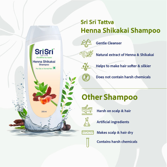 Sri Sri Tattva Henna Shikakai Shampoo, 200ml (Pack of 2) – Enhances Thickness & Density, Nourishes for Healthy, Voluminous, Shiny Results – For Normal to Oily Scalp – For Men & Women