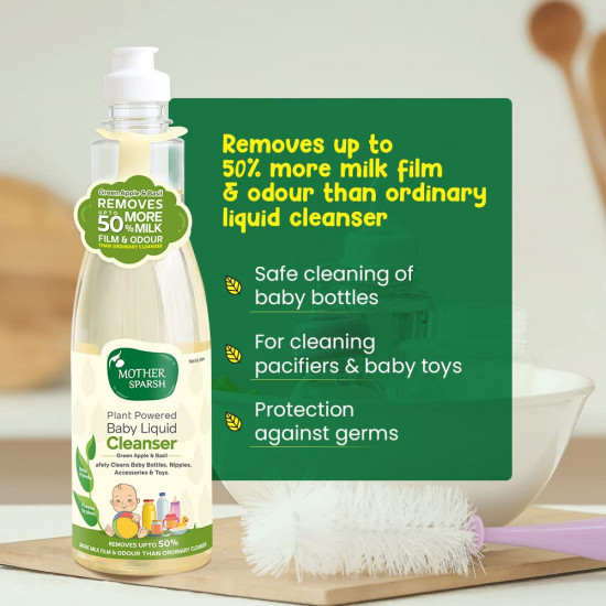 Mother Sparsh Plant Powered Baby Liquid Detergent Refill Pack 500ml With Natural Baby Liquid Bottle Cleanser 175ml