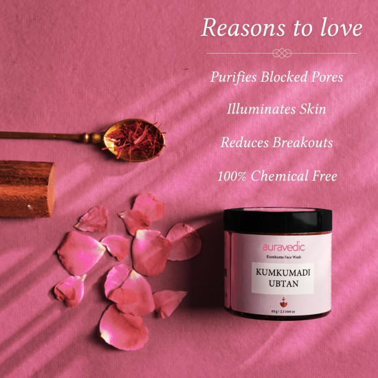 Auravedic Kumkumadi Tailam Ubtan Face Wash For Glowing Skin Kumkumadi Oil Ubtan Powder Face Cleanser For Skin Brightening All Natural Dried Herbs Flowers Paraben Free 60gm