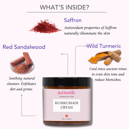 Auravedic Kumkumadi Tailam Ubtan Face Wash For Glowing Skin Kumkumadi Oil Ubtan Powder Face Cleanser For Skin Brightening All Natural Dried Herbs Flowers Paraben Free 60gm