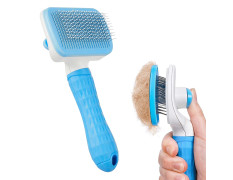 Amazon Basics Self Cleaning Slicker Pet Grooming Brush | Pet Cleaning Tool Suitable for All Pets | Rectangular Shape