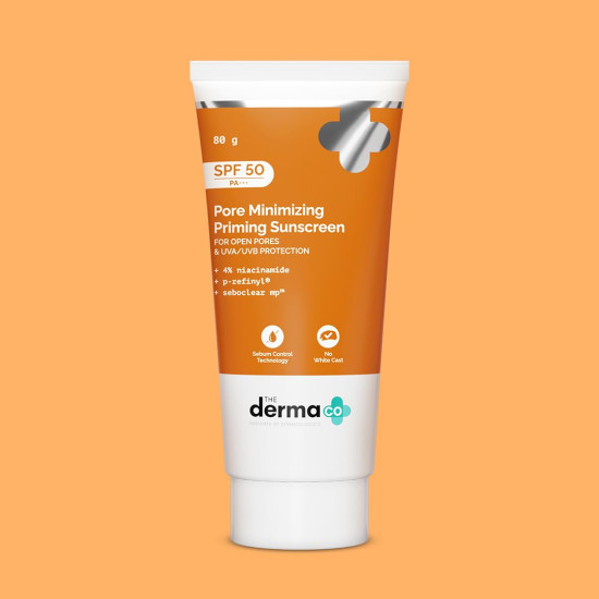 The Derma Co . Pore Minimizing Priming All Skin Type Sunscreen With Spf 50 & Pa+++ For Open Pores & Uva/Uvb Protection - 80 G