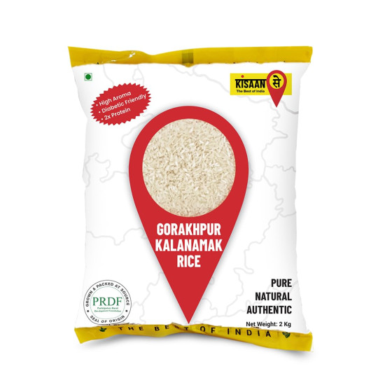KisaanSay Gorakhpur Kalanamak Rice 2KG | Diabetic Friendly | Aromatic Rice | Unpolished Rice | High in Iron & Protein | Rich In Nutrients & Fiber | Buddha rice | Traditionally Milled