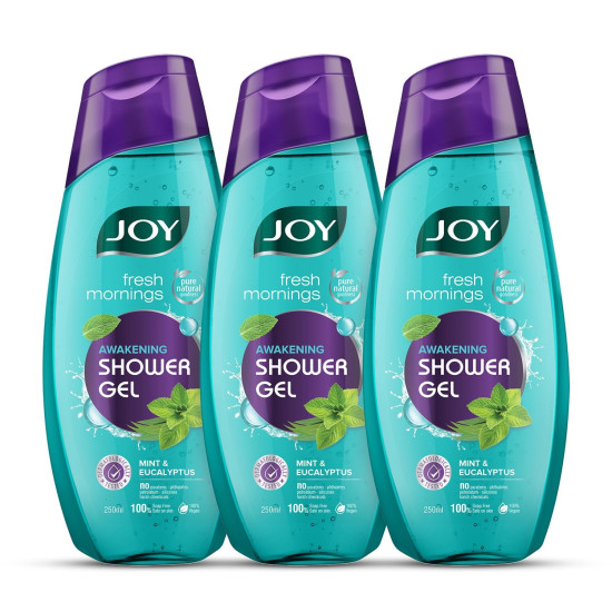Joy Cooling Mint Shower Gel Body Wash Soap Value Combo Pack (250ml x 3) | With Peppermint for Skin Cooling & Eucalyptus for Deep Cleansing | For All Skin Types | For Men & Women