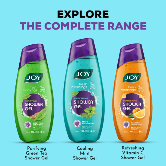 Joy Cooling Mint Shower Gel Body Wash Soap Value Combo Pack (250ml x 3) | With Peppermint for Skin Cooling & Eucalyptus for Deep Cleansing | For All Skin Types | For Men & Women