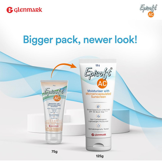 Episoft Ac Lightweight Moisturizer With Microencapsulated Spf 30 Sunscreen|Acne Safe|All Skin Types|Paraben & Fragrance Free|Dermatologist Prescribed|Suitable For Men & Women's|125Gm,1 Count