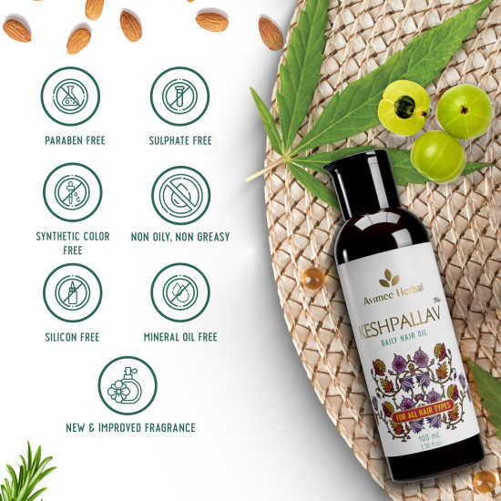 Avimee Herbal Keshpallav Plus Hair Oil for Men & Women | Keshpallav hair oil | Non Oily Non Greasy with Soothing Fragrance | With Rosemary to Fight Hair Fall | 100 ml