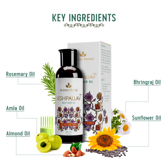 Avimee Herbal Keshpallav Plus Hair Oil for Men & Women | Keshpallav hair oil | Non Oily Non Greasy with Soothing Fragrance | With Rosemary to Fight Hair Fall | 100 ml
