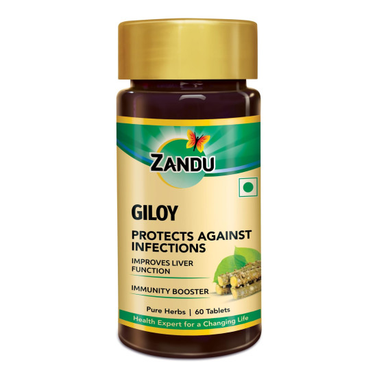 Zandu Giloy Tablets with 100% Pure Giloy Extract | Ayurvedic Immunity Booster | Protects against Infections | Improves Liver Function |100% Ayurvedic & Vegetarian (60 Tabs)
