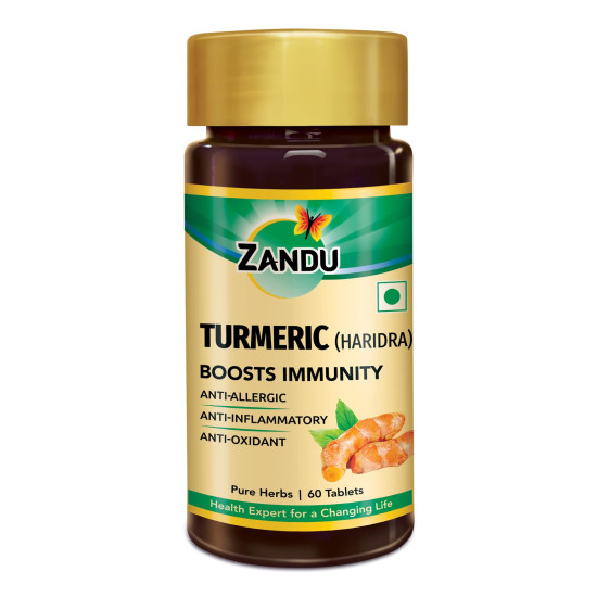 Zandu Turmeric Tablets with 100% Pure Turmeric Extract for Enhanced Immunity | Anti-allergic, Anti Inflammatory & Anti-Oxidant | Natural Cough & Cold Relief Formula (60 Tabs)