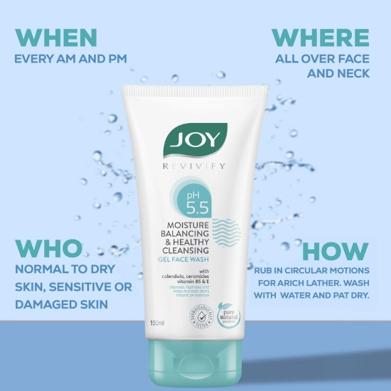 Joy pH 5.5 Hydrating Gel Face Wash with Ceramides 150ml x 2 | Gently Cleanses and Restores Skin Barrier | Ideal for Sensitive Skin