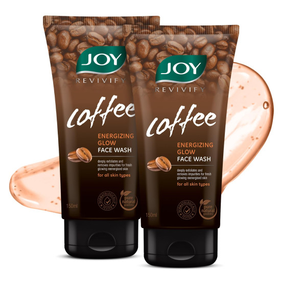 Joy Tan Removal Exfoliating Coffee Face Wash (2X150ml) | Energizes Dull Skin & Reduces Puffiness | Deep Cleansing Exfoliating Face Wash for All Skin Types, Men & Women (300ml Combo Pack of 2)