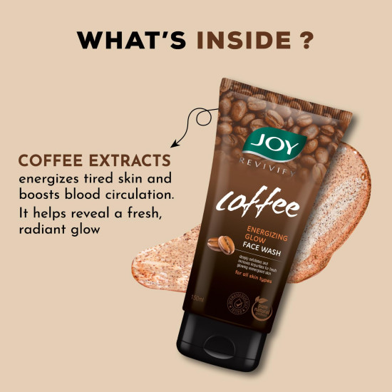 Joy Tan Removal Exfoliating Coffee Face Wash (2X150ml) | Energizes Dull Skin & Reduces Puffiness | Deep Cleansing Exfoliating Face Wash for All Skin Types, Men & Women (300ml Combo Pack of 2)