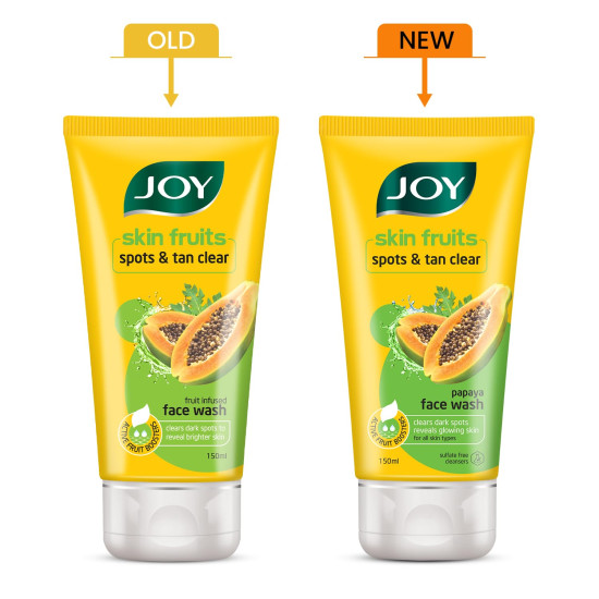 Joy Skin Fruits Spots & Tan Clear Face Wash 150ml x2 | Enriched with Papaya & Vitamin C + A | For Healthy Glowing skin | Suitable for All Skin Types