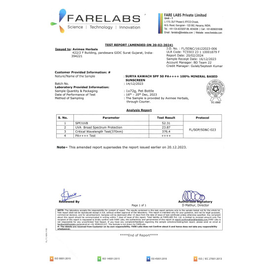 AVIMEE HERBAL Soorya Kawach Spf50 Pa++++ Mineral Sunscreen For All Skin Types| 100% Mineral Sunscreen For Broad Spectrum Uva, Uvb & Blue Light Protection | No White Cast | For Men & Women | 50Ml