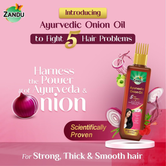Zandu Ayurvedic Onion Oil (200ml): Power of Onions for Strong & Smooth hair | 9 Herbs & 10 Natural Oils | Helps reduce Hair Thinning & Hair Breakage | Improves Hair Quality | Controls Dandruff