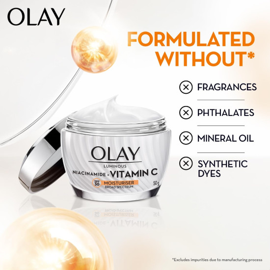 Olay Vitamin C Face Cream with SPF30 l Brightens Skin and Reveals Glow | Smooth Texture with Niacinamide l Paraben and Sulphate Free | Normal, Oily, Dry and Combination Skin l 50g