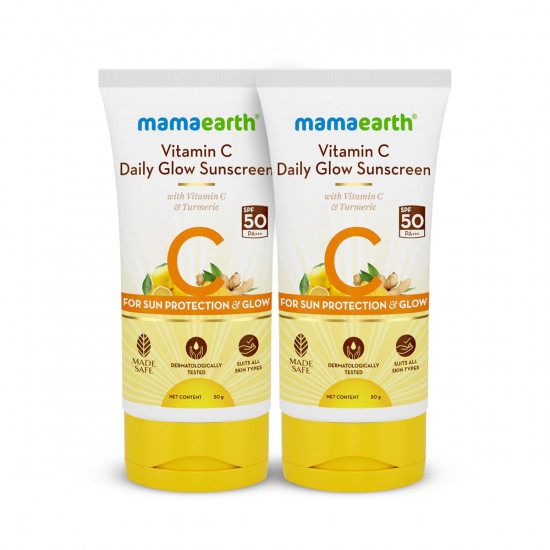 Mamaearth Vitamin C Daily Glow Sunscreen Spf 50 Pa++++ With Vitamin C & Turmeric, Lightweight, For Sun Protection & Glow For All Type of Skin- 50 G | Pack Of 2, 2 Count