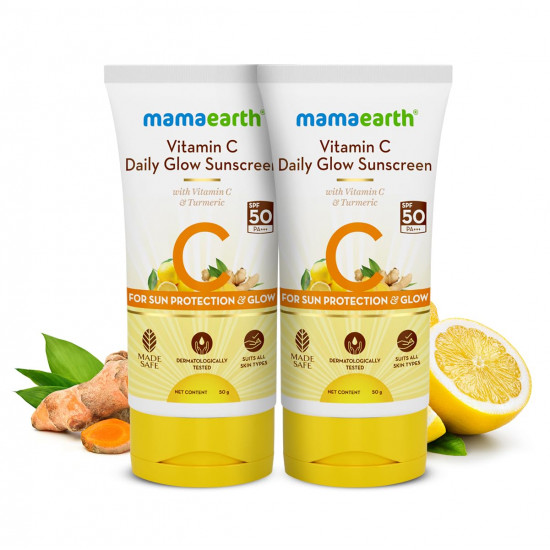 Mamaearth Vitamin C Daily Glow Sunscreen Spf 50 Pa++++ With Vitamin C & Turmeric, Lightweight, For Sun Protection & Glow For All Type of Skin- 50 G | Pack Of 2, 2 Count