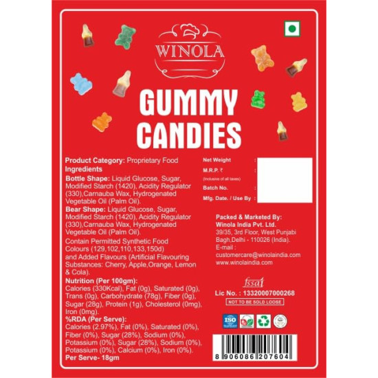 Winola Gummy Candies - 100% Veg, Gelatin Free Imported Bear Gummies (Pack of 2 x 150 gm)