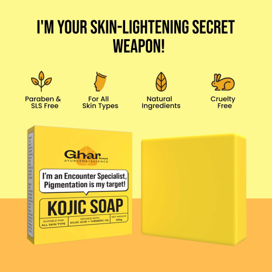 GHAR SOAPS Kojic Acid 2% Soap with Niacinamide | For Pigmentation, Sun Damage, Brightening Underarm & Minimizes Dark Spot | Soap for Men & Women | Suitable for All Skin Types | (Pack of 1) (100 g)