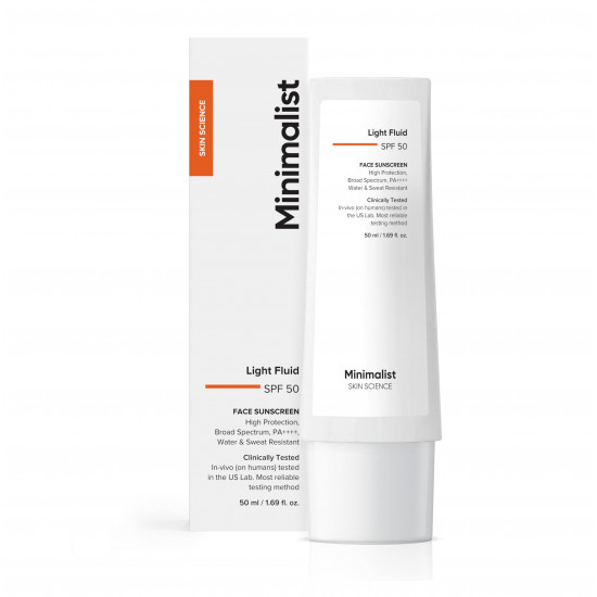 Minimalist Fluid Sunscreen SPF 50 PA++++ | Clinically Tested in US (In-Vivo) | No White Cast | Broad Spectrum | Lightweight, Water & Sweat Resistant | For Women & Men | 50ml