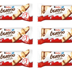 Kinder Bueno White Chocolate With Crunchy Hazelnut Pieces Perfect Balance of sweetness Creamy And Delicious Each 39gm (Pack Of 6)