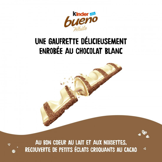 Kinder Bueno White Chocolate With Crunchy Hazelnut Pieces Perfect Balance of sweetness Creamy And Delicious Each 39gm (Pack Of 6)