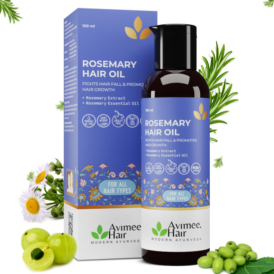 Avimee Herbal Rosemary Hair Oil | For Hair Growth, Hair Fall Control and Dandruff | 100% Pure & Natural | Mineral Oil Free | 100mL Avimee Herbal Rosemary Hair Oil | For Hair Growth, Hair Fall Control and Dandruff | 100% Pure & Natural | Mineral Oil Free | 100mL