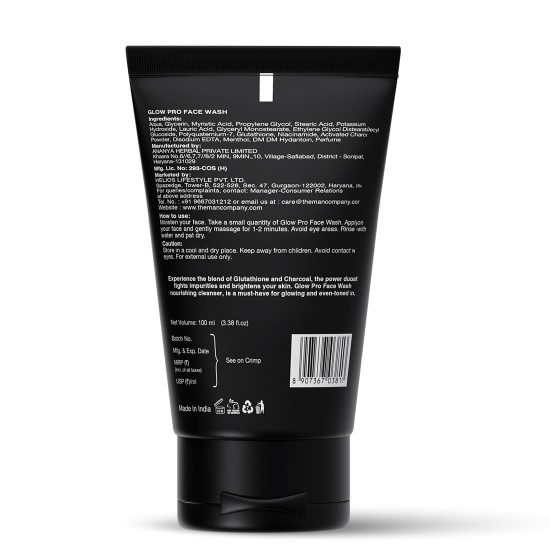 The Man Company Glow Pro Face Wash for Man - 100ml | Enriched with Glutathione, Charcoal | Instant Glow, Deep Cleansing & Evens Skin Tone | Men's Face Wash for Dry Skin | Toxin Free The Man Company Glow Pro Face Wash for Man - 100ml | Enriched with Glutathione, Charcoal | Instant Glow, Deep Cleansing & Evens Skin Tone | Men's Face Wash for Dry Skin | Toxin Free