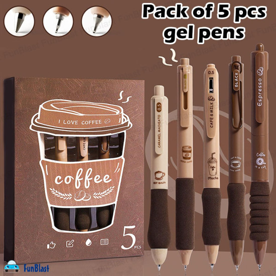 FunBlast Gel Pens for Writing, 5 Pcs Gel Pen with Comfortable and soft Grip for Smooth Writing, Kawaii Pens, Stationery for School & Office, Birthday Return Gift, Blue Ink