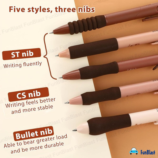 FunBlast Gel Pens for Writing, 5 Pcs Gel Pen with Comfortable and soft Grip for Smooth Writing, Kawaii Pens, Stationery for School & Office, Birthday Return Gift, Blue Ink