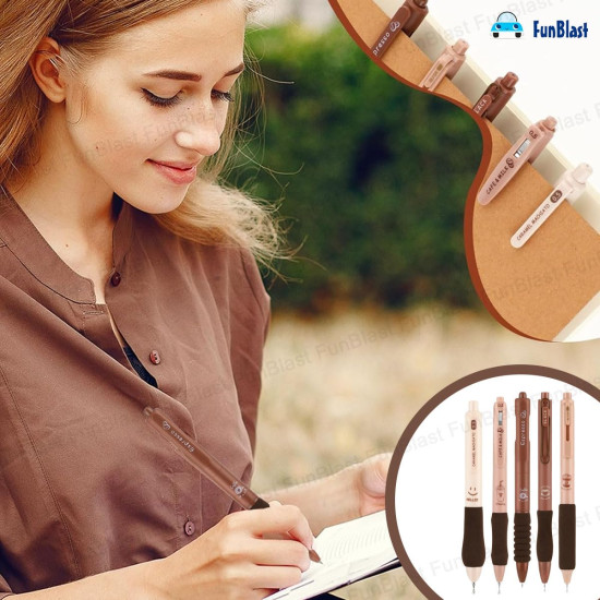 FunBlast Gel Pens for Writing, 5 Pcs Gel Pen with Comfortable and soft Grip for Smooth Writing, Kawaii Pens, Stationery for School & Office, Birthday Return Gift, Blue Ink