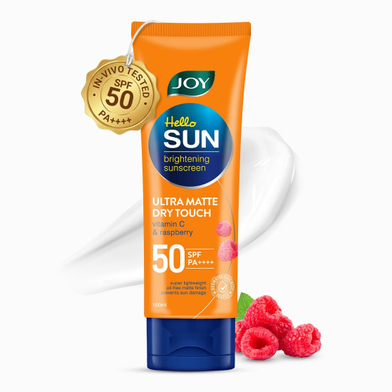 Joy Hello Sun Ultra Matte Sunscreen SPF 50 PA ++++ (100ml) | Protects & Controls Oil | Ultra Light, Water Resistant & No White Cast | SPF50 For Oily, Dry, Acne-prone Skin