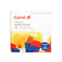 Camel Artist Acrylic Colours 24 Shades, 9ml with 2 Artist Brushes