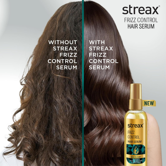 Streax Frizz Control Hair Serum for Dry Frizzy Hair- 100 ml, 72hrs Frizz Free Hair, For Women & Men, With Bio – Elixir, 84% Frizz Reduction & 11X smoothness Streax Frizz Control Hair Serum for Dry Frizzy Hair- 100 ml, 72hrs Frizz Free Hair, For Women & Men, With Bio – Elixir, 84% Frizz Reduction & 11X smoothness