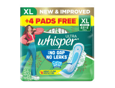 Whisper Ultra Upto No Gap No Leaks Sanitary Pads, 48 XL Pads, For Heavy Flow Protection, With CURVEWEAR™ Technology, Cotton Like Softness, Disposable Wrapper, Locks Odour & Wetness
