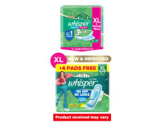 Whisper Ultra Upto No Gap No Leaks Sanitary Pads, 48 XL Pads, For Heavy Flow Protection, With CURVEWEAR™ Technology, Cotton Like Softness, Disposable Wrapper, Locks Odour & Wetness