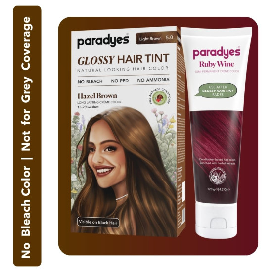 Paradyes No Bleach Hazel Wine Combo, Ammonia-Free Formula for Natural Black Hair, Ruby Wine Semi-Permanent Top-up Hair Color, Enriched with Herbal Extract