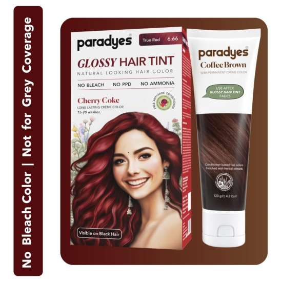Paradyes No Bleach Cherry Coffee Combo, Ammonia-Free Formula for Natural Black Hair, Coffee Brown Semi-Permanent Top-up Hair Color, Enriched with Herbal Extracts