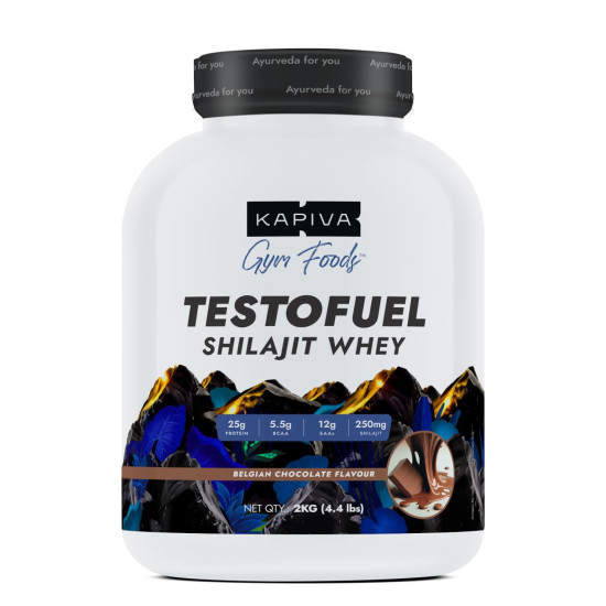 Kapiva Testofuel Shilajit Whey Protein | 25g Protein | 250mg Shilajit | 5.5g BCAA | Belgian Chocolate | Faster Absorption | Digezyme blend | WADA Compliant | 2 Kg