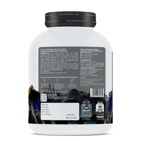 Kapiva Testofuel Shilajit Whey Protein | 25g Protein | 250mg Shilajit | 5.5g BCAA | Belgian Chocolate | Faster Absorption | Digezyme blend | WADA Compliant | 2 Kg