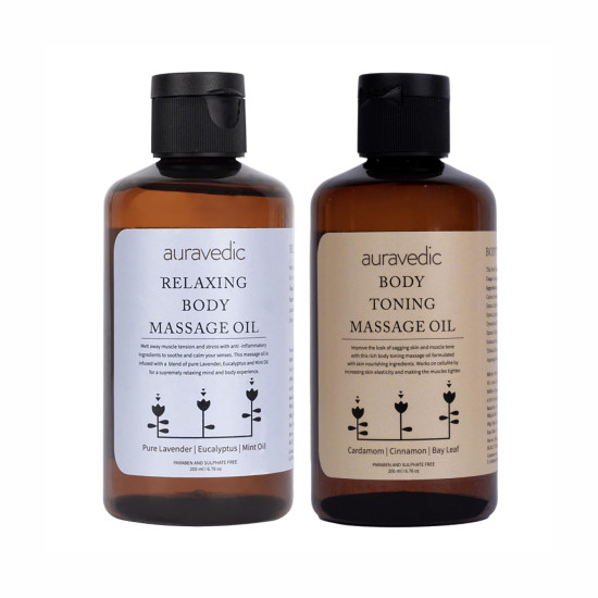 Auravedic Relaxing Body Massage Oil & Stretch Marks Muscle Toning Body Oil After Bath For Daily Use 200ml Pack Of 2 With Eucalyptus Mint Lavender Auravedic Relaxing Body Massage Oil & Stretch Marks Muscle Toning Body Oil After Bath For Daily Use 200ml Pack Of 2 With Eucalyptus Mint Lavender