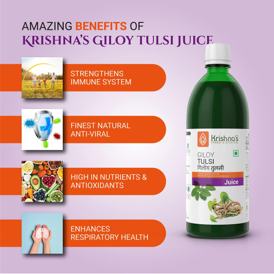 Krishna's Giloy Tulsi Juice, Enriched With Goodness of Giloy & Tulsi, No Artificial Colors or Flavours & Gluten Free - 1000 ml (Pack of 1) Krishna's Giloy Tulsi Juice, Enriched With Goodness of Giloy & Tulsi, No Artificial Colors or Flavours & Gluten Free - 1000 ml (Pack of 1)