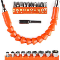 Spartan FET-02 Flexible Shaft Bit Set | Flexible Soft Shaft Extension Screwdriver 10 Screw bits & 9 Sockets Nut,1 Hex Key | Power Repair DIY Tools for Garage, Household Purpose (Pack of 1, Orange)