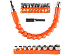 Spartan FET-02 Flexible Shaft Bit Set | Flexible Soft Shaft Extension Screwdriver 10 Screw bits & 9 Sockets Nut,1 Hex Key | Power Repair DIY Tools for Garage, Household Purpose (Pack of 1, Orange)