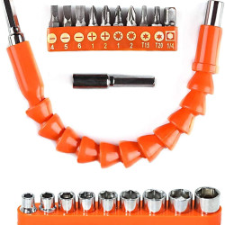 Spartan FET-02 Flexible Shaft Bit Set | Flexible Soft Shaft Extension Screwdriver 10 Screw bits & 9 Sockets Nut,1 Hex Key | Power Repair DIY Tools for Garage, Household Purpose (Pack of 1, Orange)