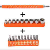 Spartan FET-02 Flexible Shaft Bit Set | Flexible Soft Shaft Extension Screwdriver 10 Screw bits & 9 Sockets Nut,1 Hex Key | Power Repair DIY Tools for Garage, Household Purpose (Pack of 1, Orange)