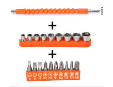 Spartan FET-02 Flexible Shaft Bit Set | Flexible Soft Shaft Extension Screwdriver 10 Screw bits & 9 Sockets Nut,1 Hex Key | Power Repair DIY Tools for Garage, Household Purpose (Pack of 1, Orange)